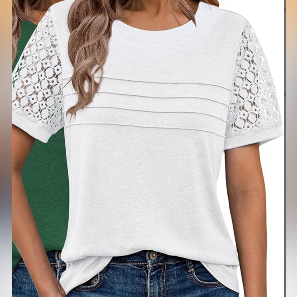 White Lace Sleeve Women's Top